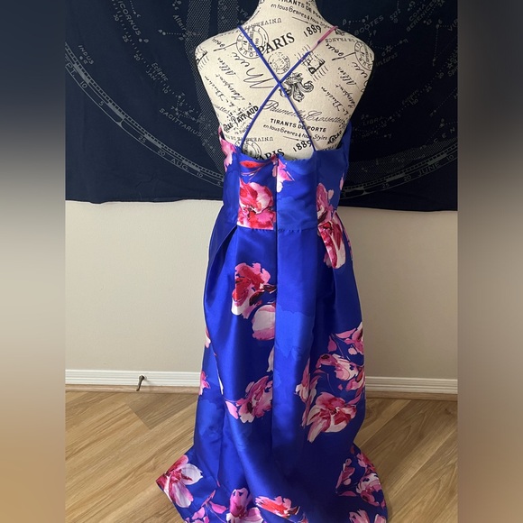 Royal Blue & Pink Floral Satin Gown – Juniors Size 11 - Picture 3 of 6